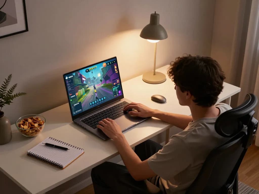Rasakan sesi permainan yang mendebarkan dengan Planet77 di pengaturan laptop modern yang menampilkan grafik online yang cerah.