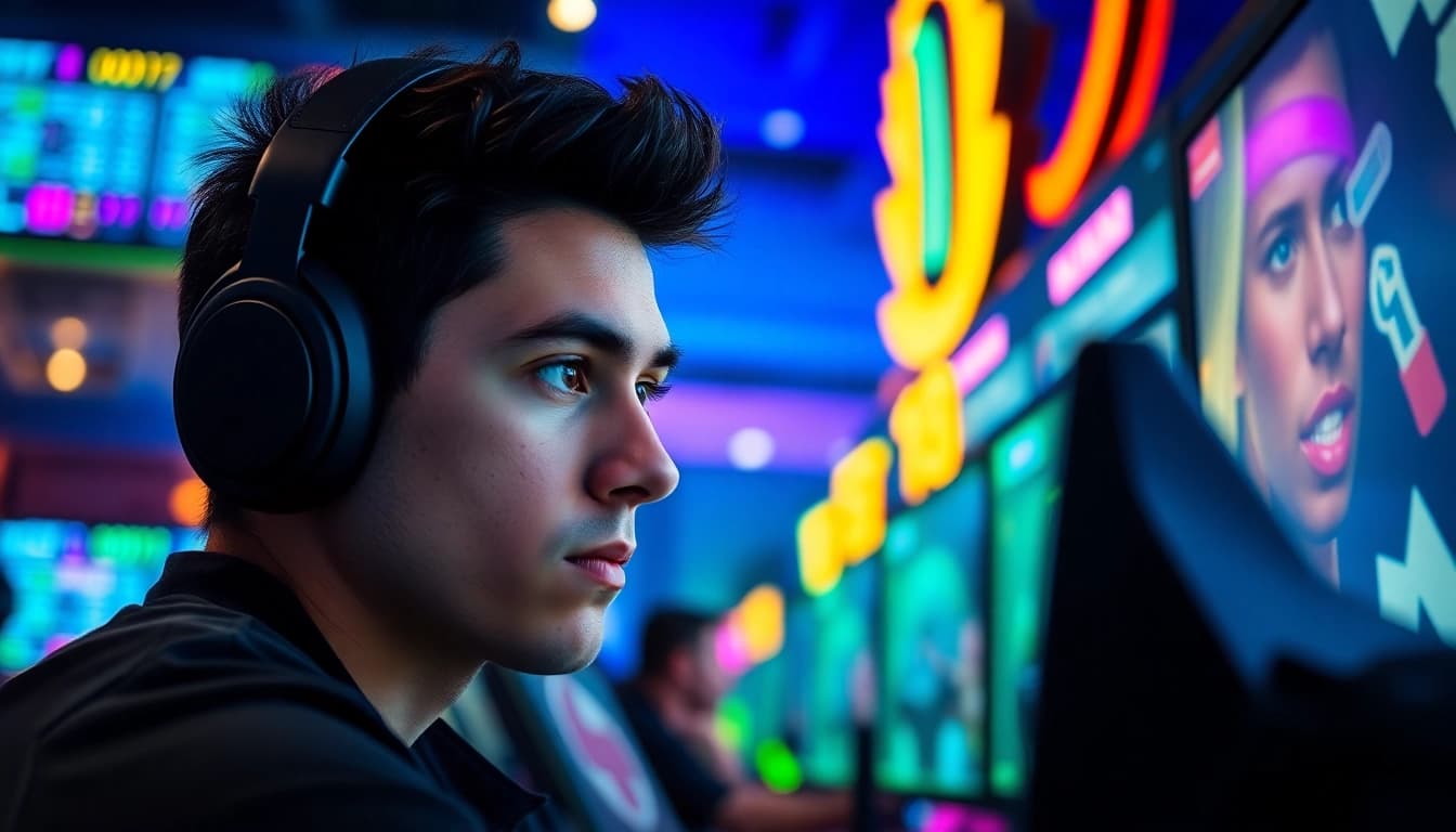 Experience the intensity of Nova88 esports at a vibrant casino with dynamic gaming visuals.