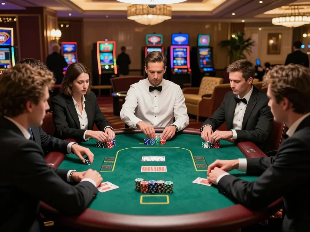 Players engage in a thrilling poker game at SV88 casino, surrounded by luxury and excitement