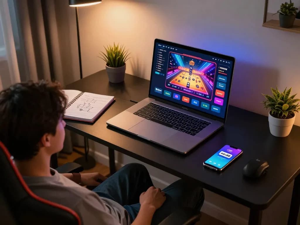 Engaging player strategizing with the soc88 online casino app in a cozy gaming setup