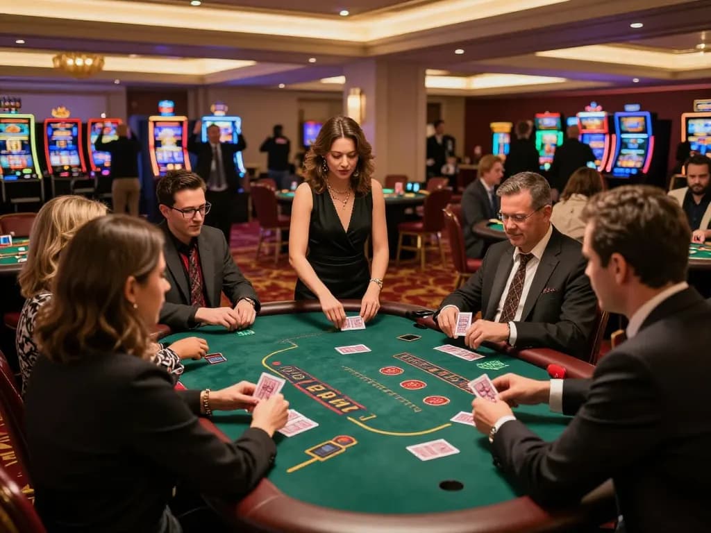 Bettors enjoying blackjack at an upscale casino, featuring botanica bali-inspired decor and vibrant atmosphere.