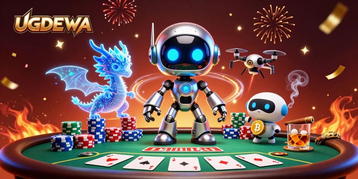 Experience high stakes poker action with UGDEWA's vibrant gaming scene featuring dynamic characters.