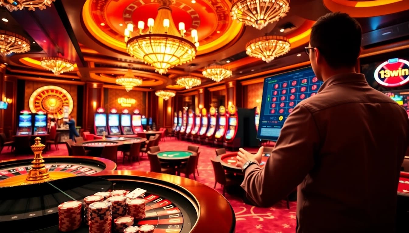 Experience the thrill of 13win online with luxurious casino visuals in a vibrant setting.