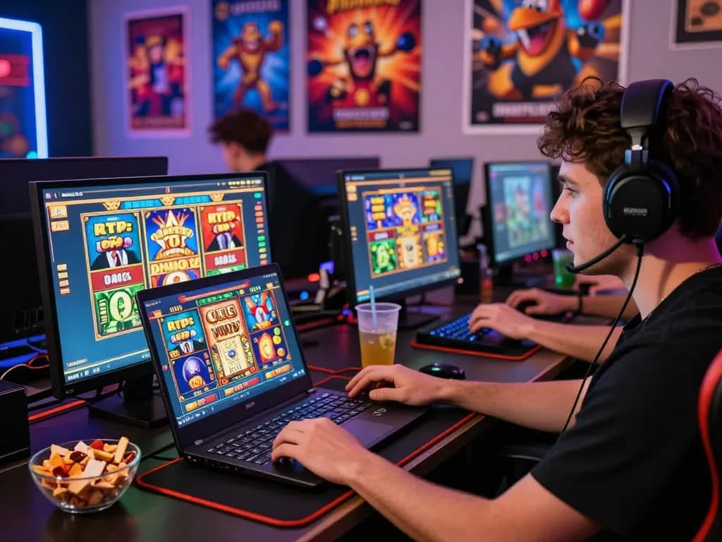 KDslot online gaming experience with vibrant graphics, snacks, and live chat support in a modern setup