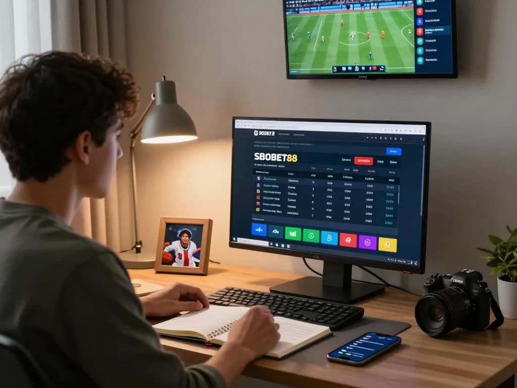 Focus on SBOBET88 betting strategies in a modern home office