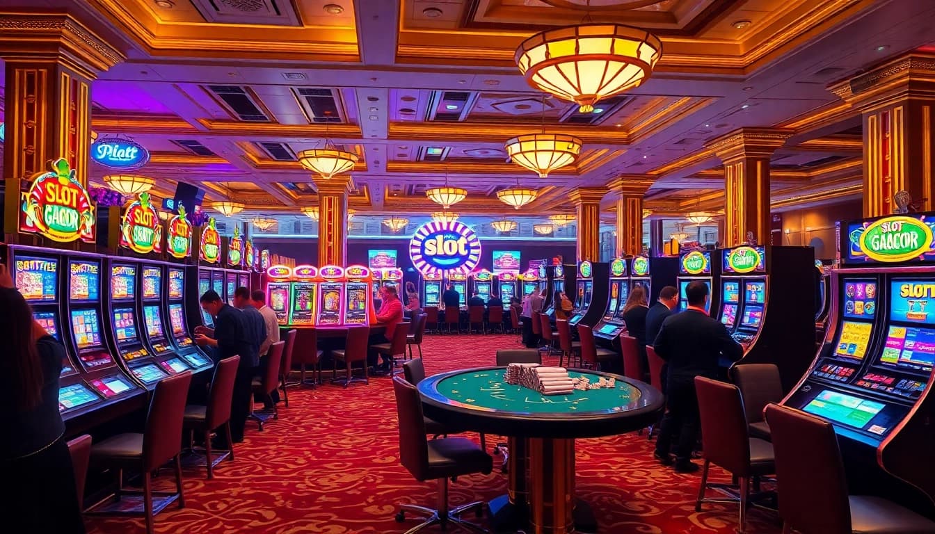 Players enjoying thrilling slot gacor machines in a luxury casino setting.