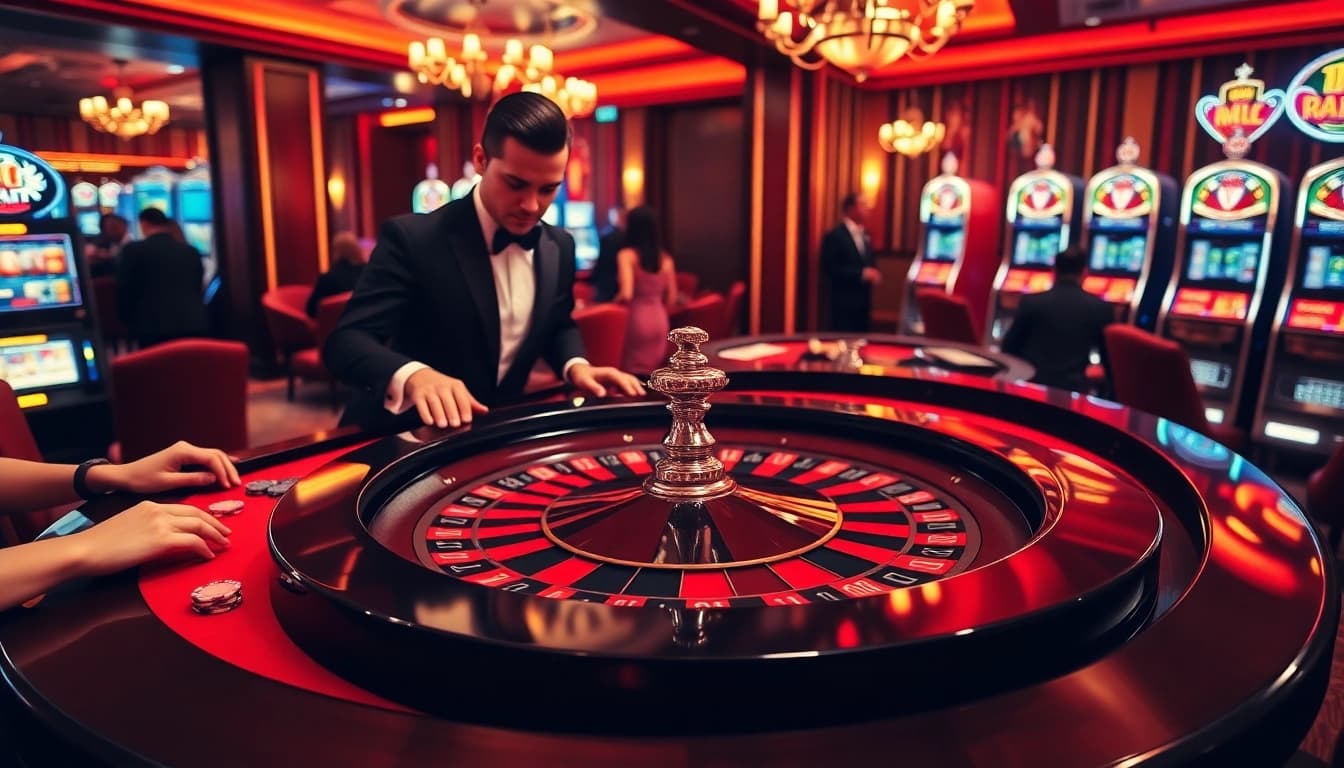 Experience the thrill of winning at https://kong88.win with an elegant roulette table in a luxurious casino.