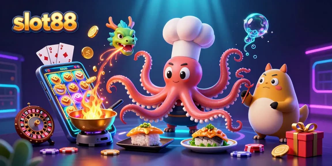 Menangkan permainan slot88 dengan ilustrasi menarik dari koki sushi 3D dan naga hijau siap menyajikan jackpot!