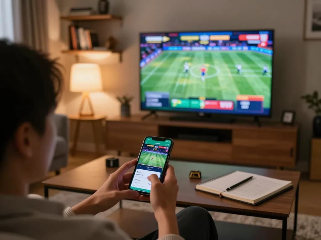Player engaging with the 777vip betting app in a cozy living room setting