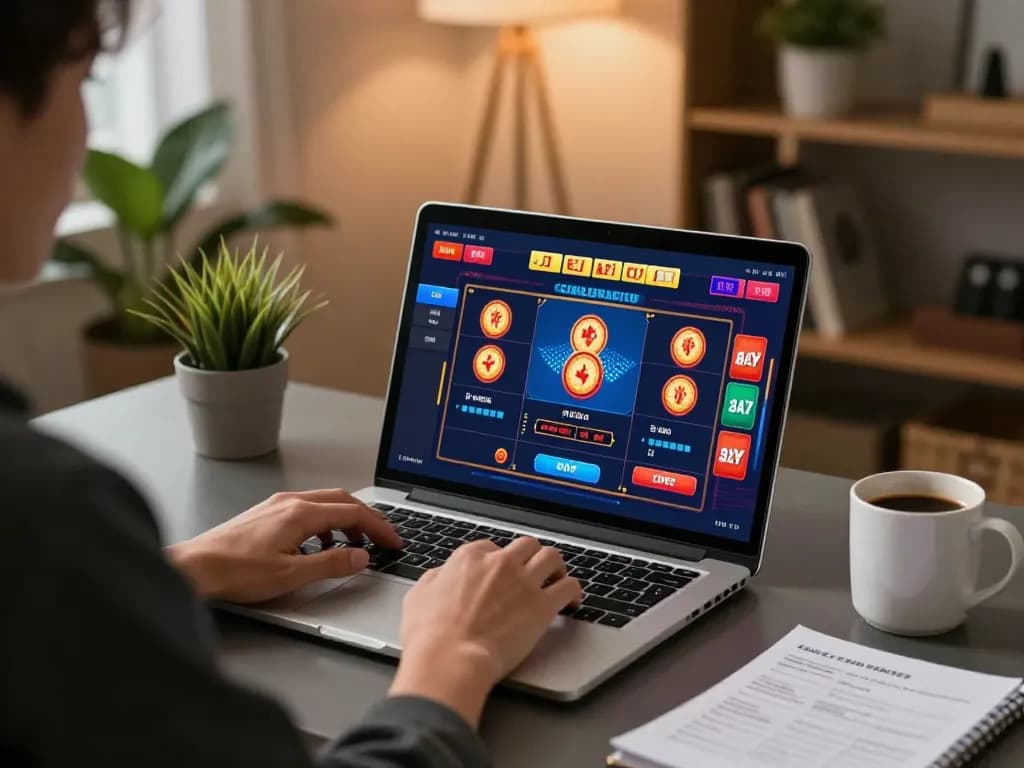 Engaging scene showing a user at https://sc88.games/ playing casino games on a laptop in a cozy home setup.