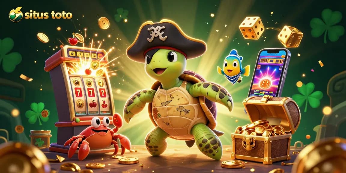 Experience excitement with situs toto's vibrant 3D cartoon illustration of a treasure-filled pirate scene.