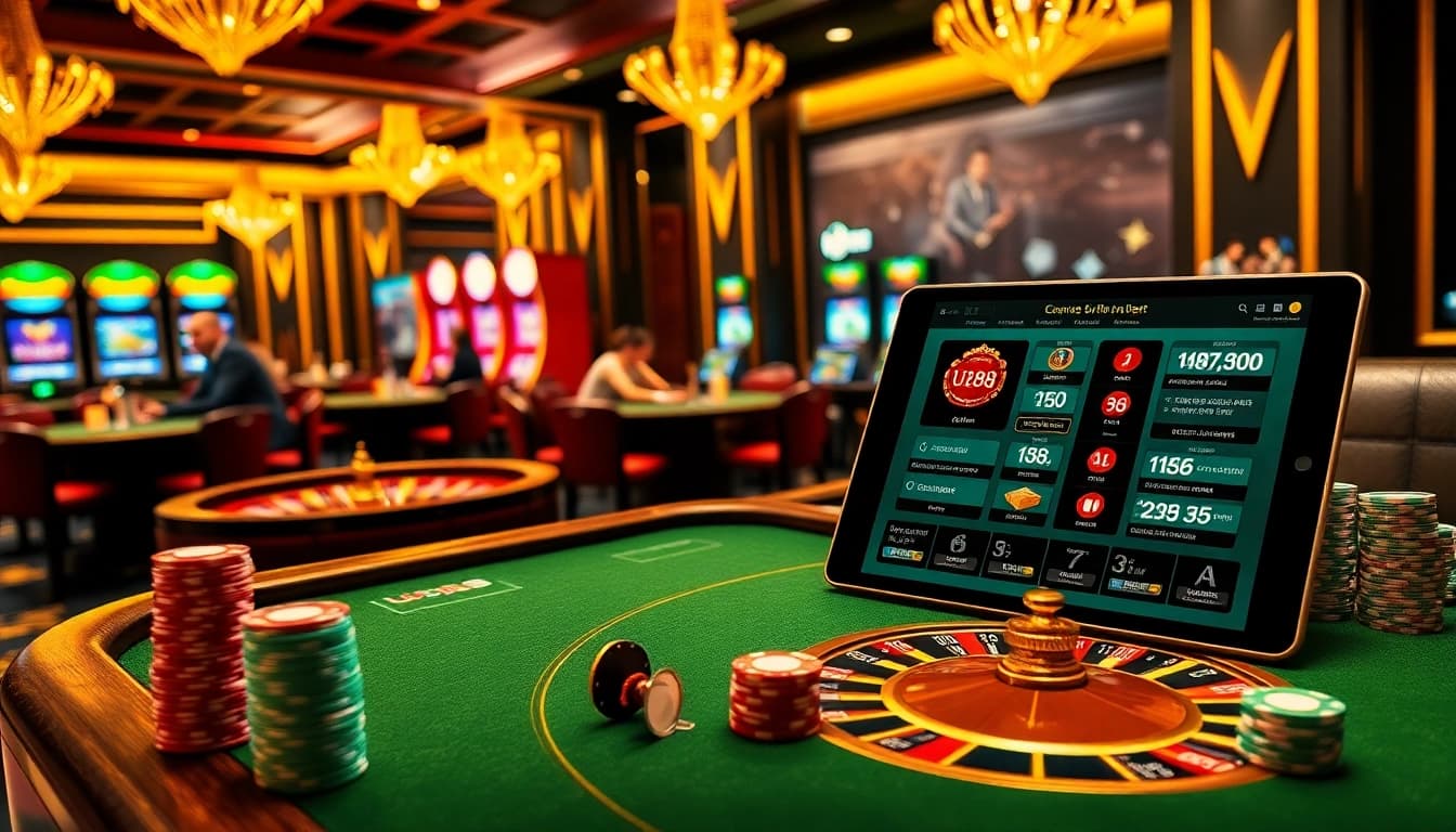 Players enjoying a thrilling game at UU88 casino, showcasing vibrant poker chips and action-packed atmosphere.