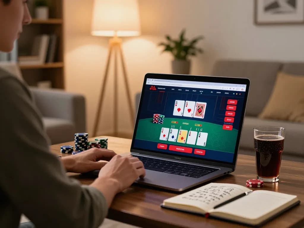 Player engaged in an exciting cucu777 online blackjack game in a cozy home setting.