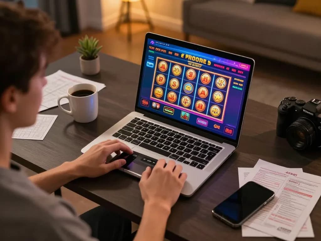 Engage strategically with sc881 in a modern online gaming setup, showcasing interaction with casino slots.