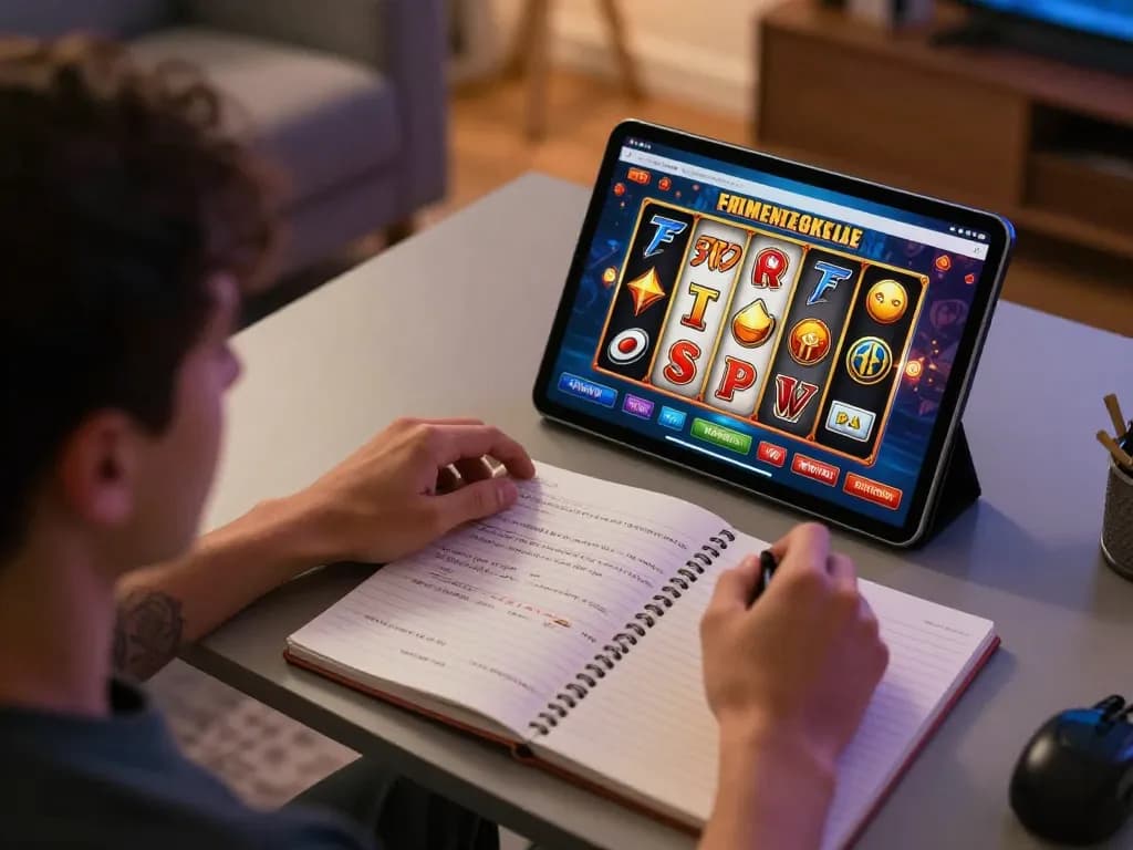 Kemenangan maksimal as a player spins online slots on a tablet, showcasing thrilling gameplay and strategy.