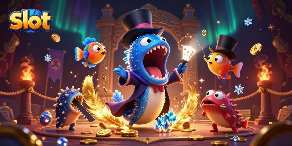 Permainan slot menampilkan aksi dramatis dengan karakter ikan laut dalam dan elemen kasino lainnya.