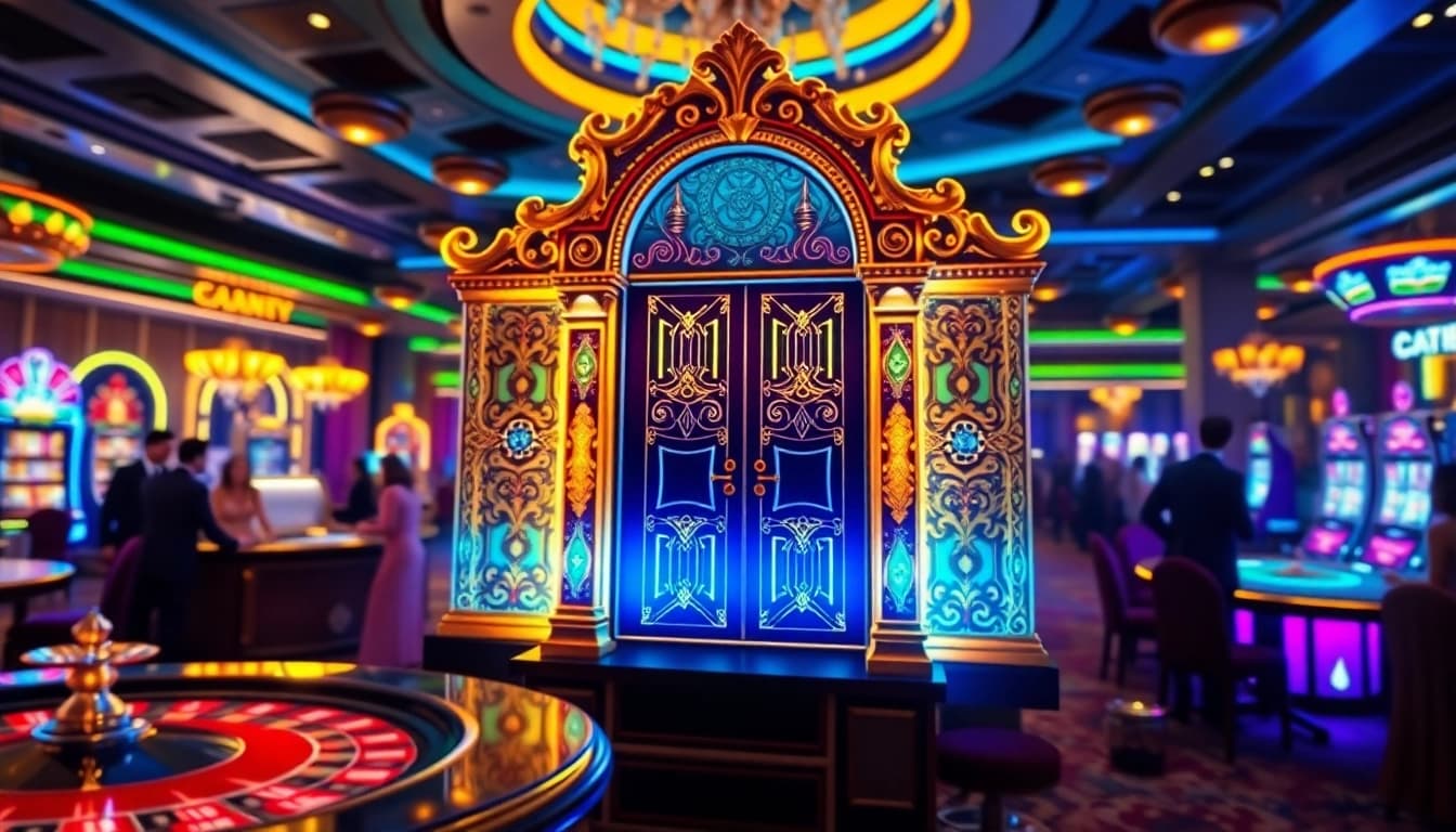 Spin the Gates of Gatotkaca in a vibrant casino setting full of excitement and winning opportunities.