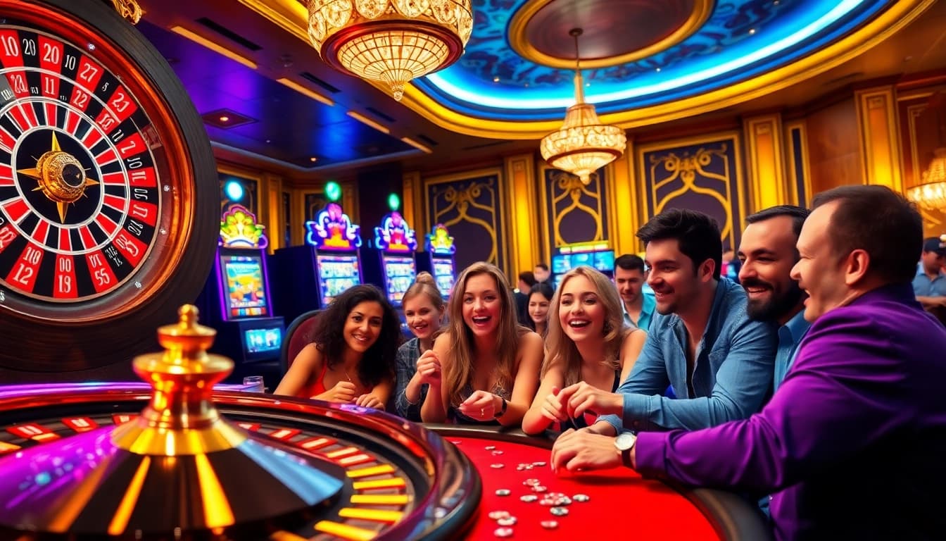 Engaged players at a luxurious casino showcase the thrilling experience of 79king gaming.