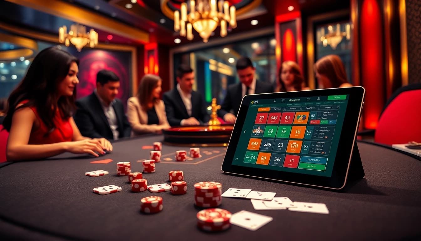 Experience the thrill at nhà cái Hay88 with a vibrant casino setup featuring chips and a roulette wheel.