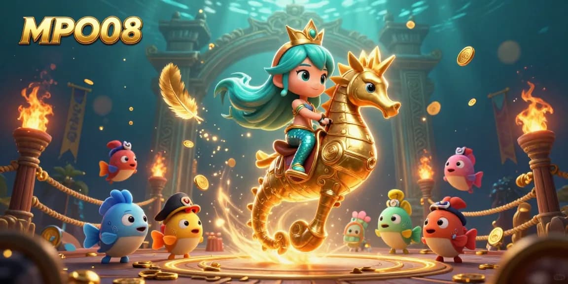 MPO08 captures a thrilling underwater casino adventure with a mermaid princess and gold tokens amidst pirate-themed action.