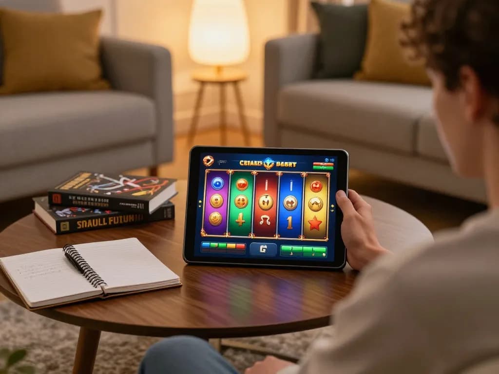 Experience exciting gameplay at PLANET88 with a player engaging in an online slot game on their tablet.