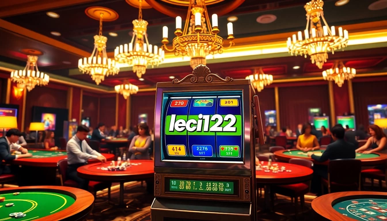 Exciting casino scene showcasing players enjoying leci123 slot machines and games.