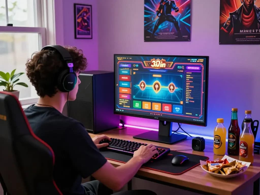 Player enjoying a thrilling 32win casino game at home with vibrant graphics.
