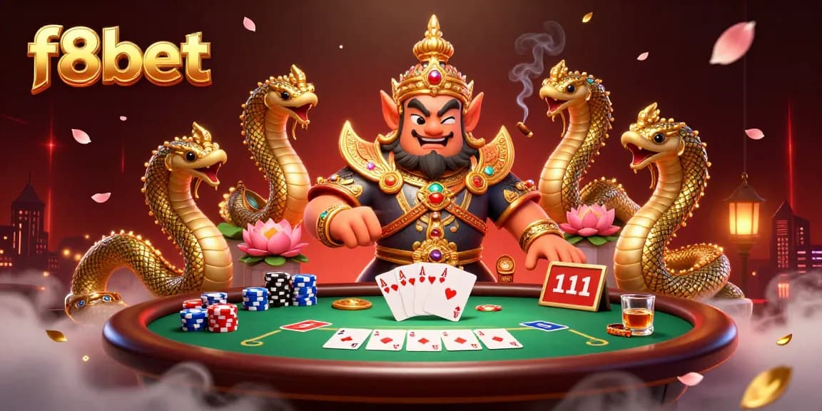 Experience fun and excitement at f8bet with vibrant illustrations of 3D characters and elaborate poker scenes.