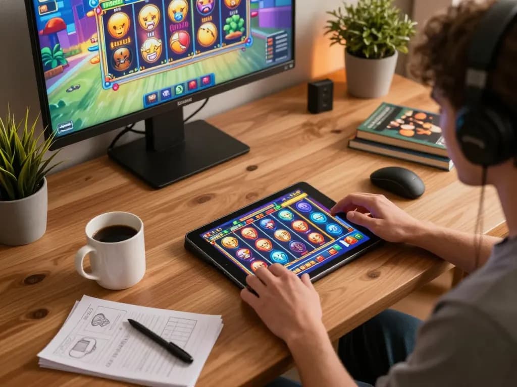 Enjoying a dynamic gaming session at home with agenslot188 slot games on a tablet, showcasing a relaxed yet strategic approach to online gambling