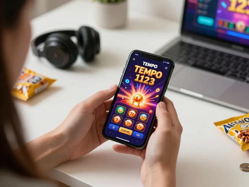 Moments bermain game online yang menarik dengan aplikasi Tempo 123 di smartphone, menciptakan kegembiraan bagi para pemain kasino.