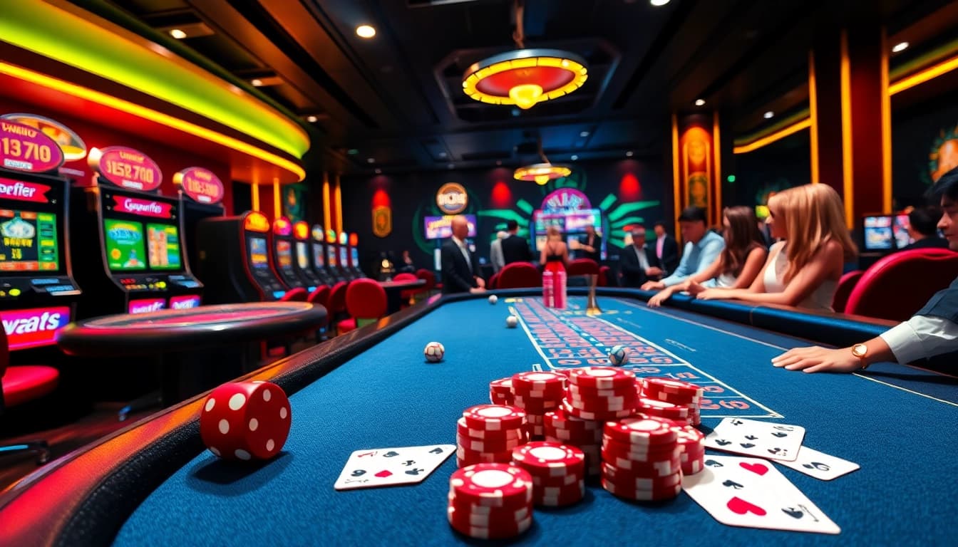 Experience the excitement of gambling at VA88 with vibrant tables and animated players.