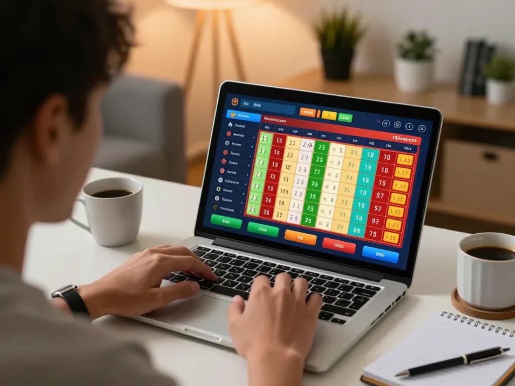 Taking strategic actions during a togel game on a laptop, showcasing interactive betting options.