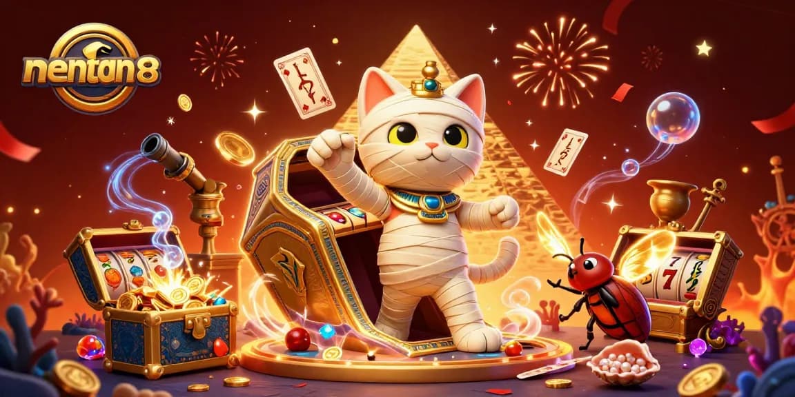 Win big at menangclub88 with a captivating Egyptian-themed casino scene filled with vibrant elements.