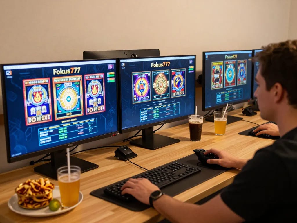 Engaging gaming session on Fokus777 platform, showcasing interactive slot games with vibrant visuals.