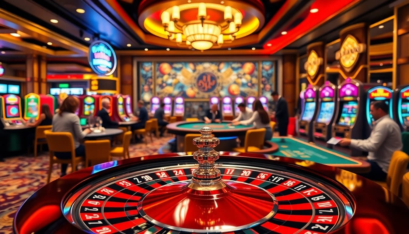 Players enjoying an exciting game at DF999 casino, showcasing vibrant roulette and poker action.