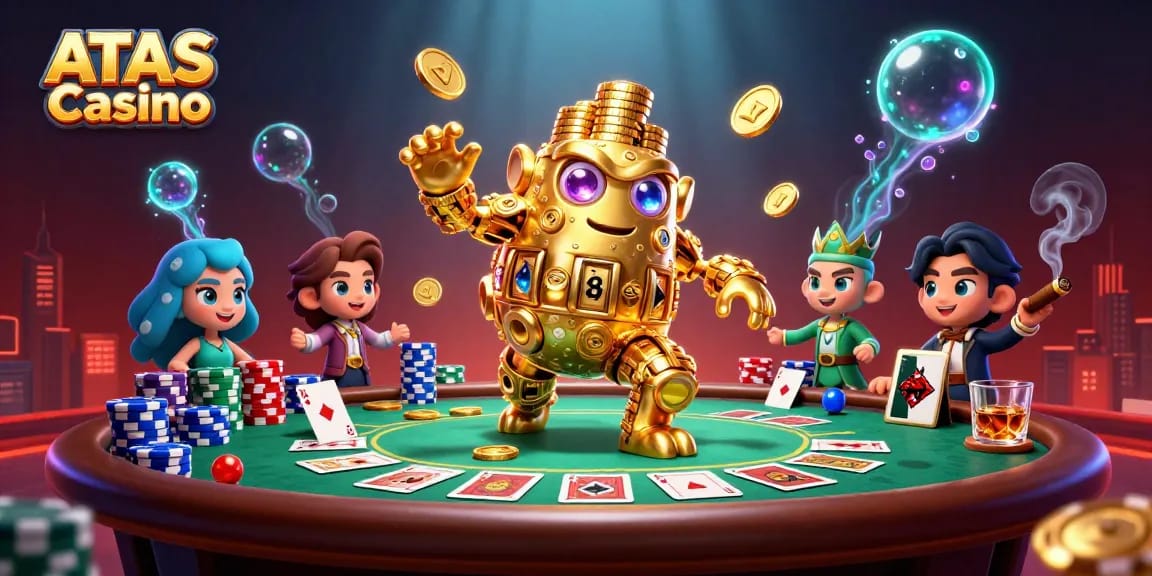 ATAS Casino showcases an ancient golden golem with dynamic casino elements, amplifying its gaming allure.