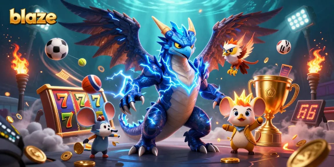 Engage in thrilling gaming with blaze at this dynamic casino illustration featuring action-packed elements.