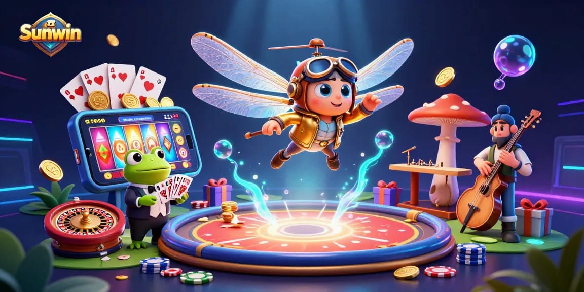 Experience Sunwin's vibrant casino atmosphere with cartoon characters and engaging game elements.