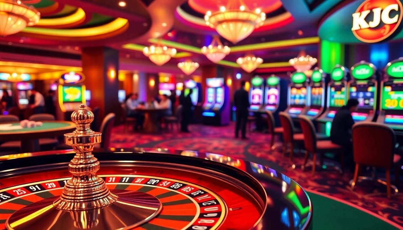 KJC casino scene with a roulette table and vibrant gaming activities
