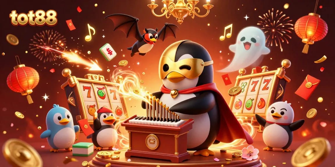 Experience the thrill of tot88 with a vibrant casino scene featuring colorful characters and dynamic energy.