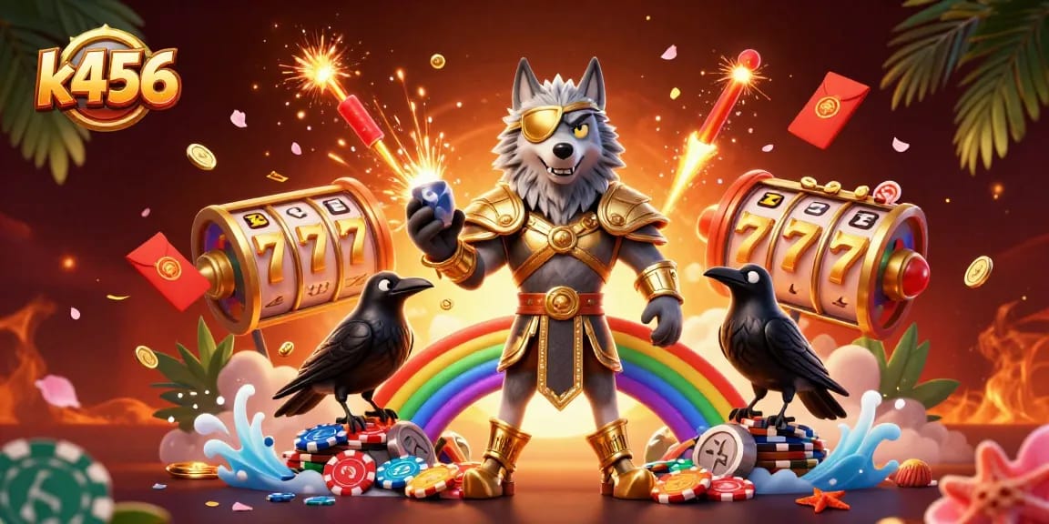 k456 oferece uma experiência única com uma ilustração vibrante de um cassino online.