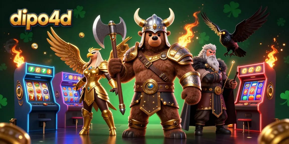 Engage in thrilling play with dipo4d as the Viking bear and Valkyrie eagle navigate glowing arcade reels.