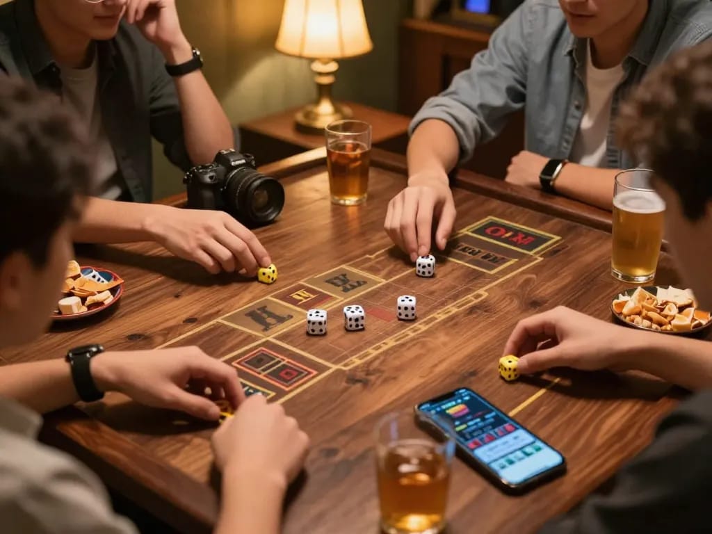 Tài xỉu online action with players placing bets, focused on dice rolling excitement at home.