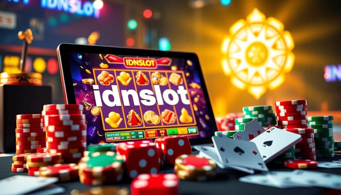 Engage in thrilling online gaming with the idnslot platform featuring vibrant colors and dynamic casino elements.