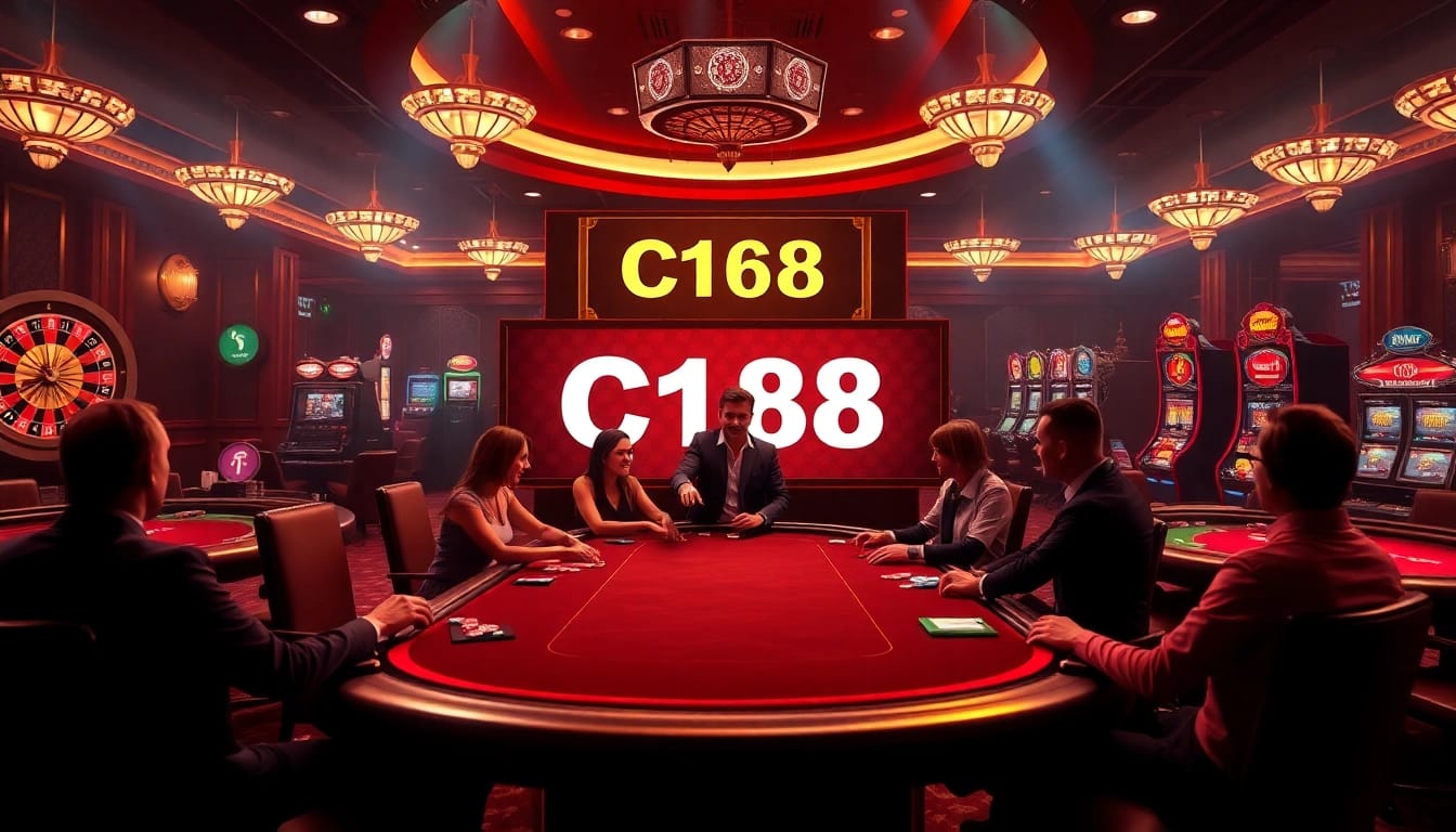 C168 poker table scene showcasing luxury and excitement in a casino environment.