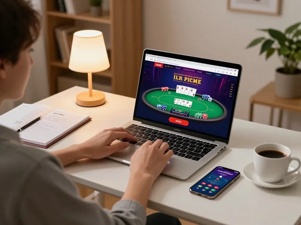 Engaged player using MM88 to win at online poker from the comfort of home.