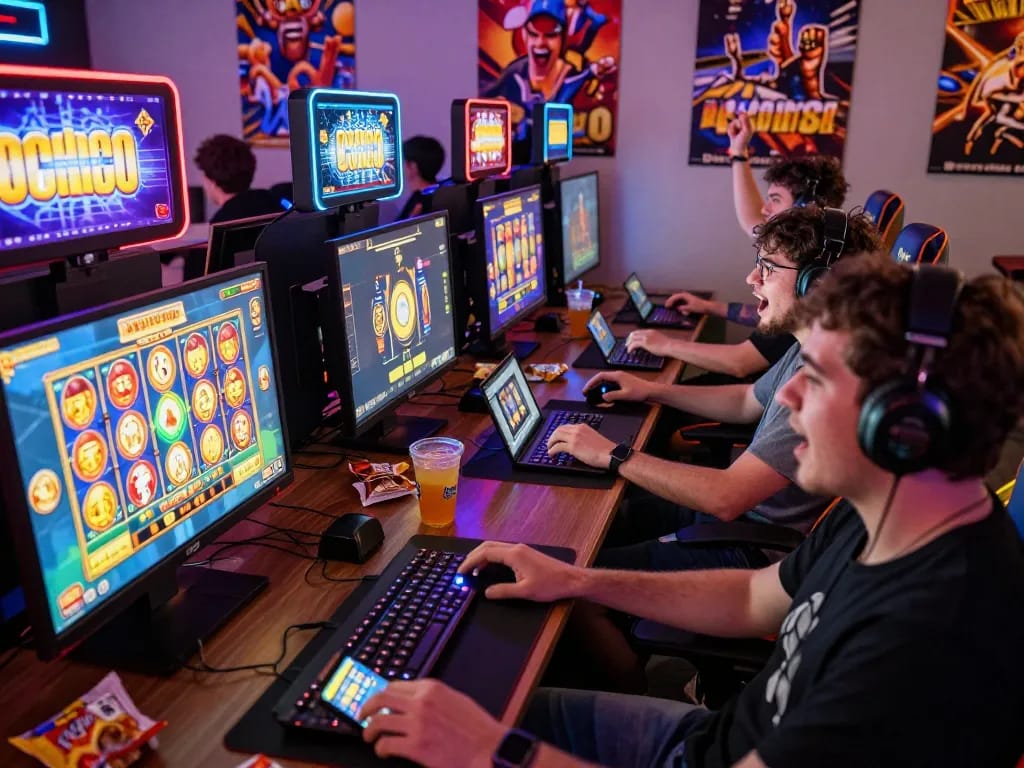 Players enjoying zeus138 online slot games with vibrant graphics and engaging atmosphere