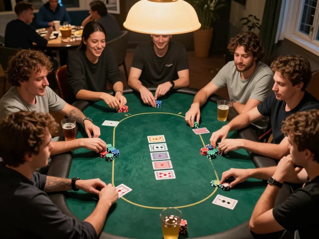 KJC players engaging in a vibrant poker game at home, showcasing strategy and fun.