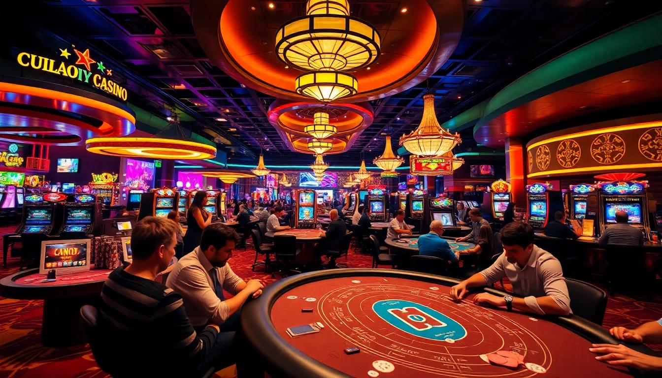 Exciting casino scene with players at blackjack emphasizing the vibrant energy of AT99娛樂.