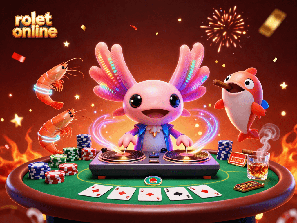 Experience thrilling rolet online excitement with a vibrant casino scene featuring colorful characters and game elements.